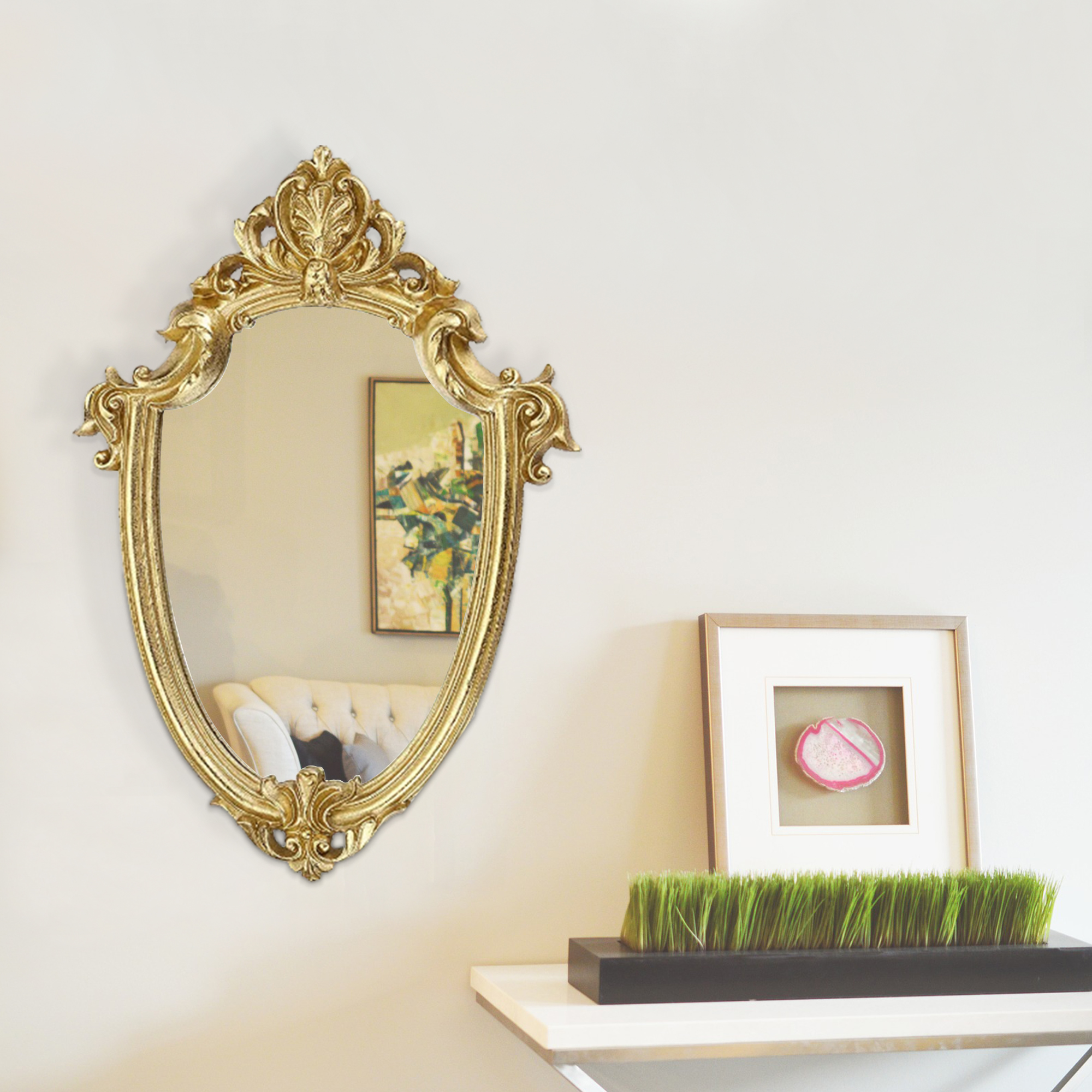 Antique Small Mirror for Wall Decor, Vintage Style Shield Shape